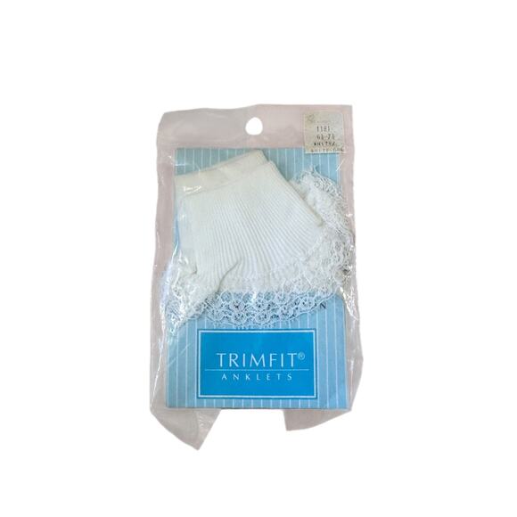 VTG Trimfit Girls White Lace Anklet Socks NIP Sz 6½–7½ Nylon Made in USA - Picture 1 of 3